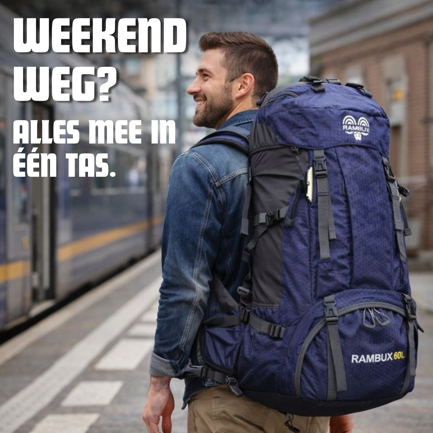 60L Trekking Rugzak Marineblauw