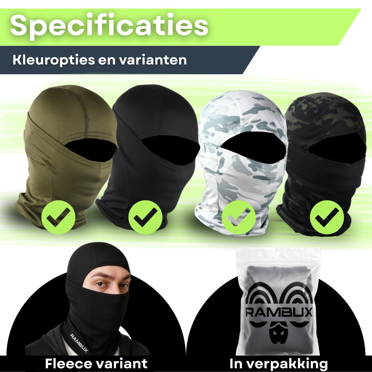 Balaclava – Set van 4 – Facemask & Bivakmuts – Sneldrogend