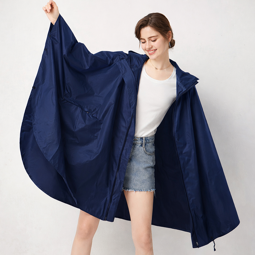 Poncho Regenjas met Capuchon Marineblauw
