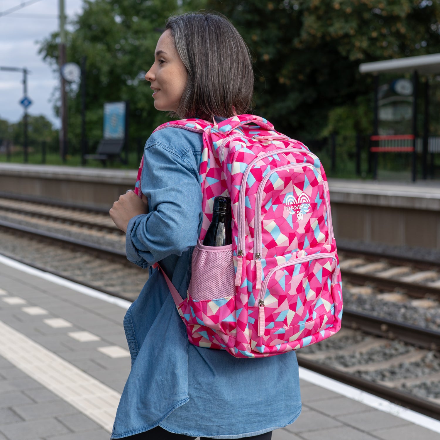 Schooltas Set - Rozerood Abstract - 3-delig RAMBUX