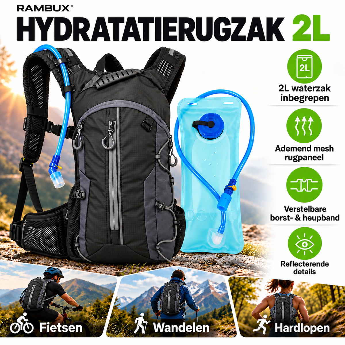 Hydratatie Rugzak Zwart Grijs 2 Liter