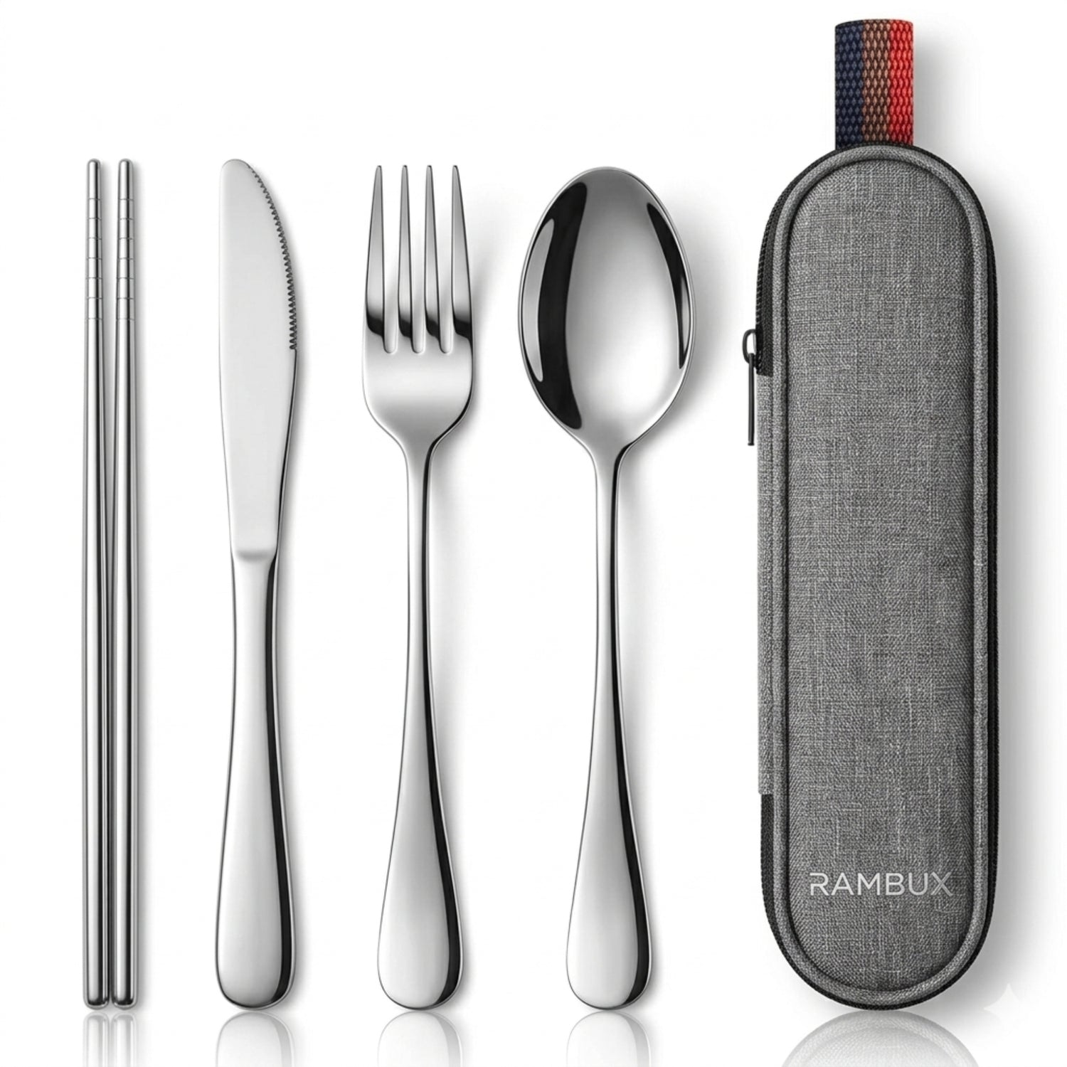 RAMBUX® - RVS Bestekset - Mes Vork Lepel & Stokjes - met Etui - Grijs