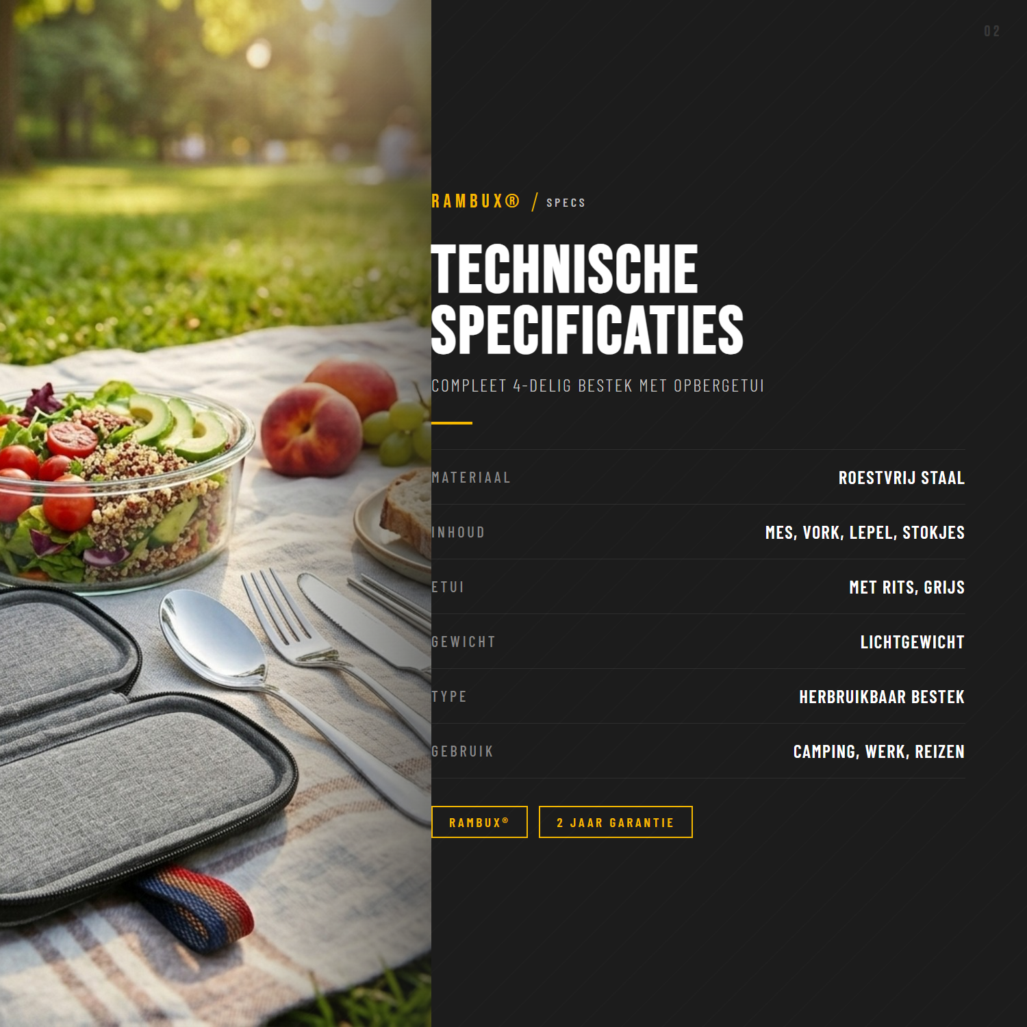RAMBUX® - RVS Bestekset - Mes Vork Lepel & Stokjes - met Etui - Grijs